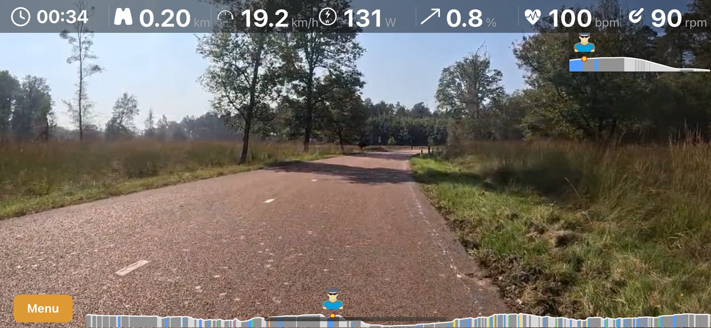 A ride on a phone, with live data across the top and the elevation profile below